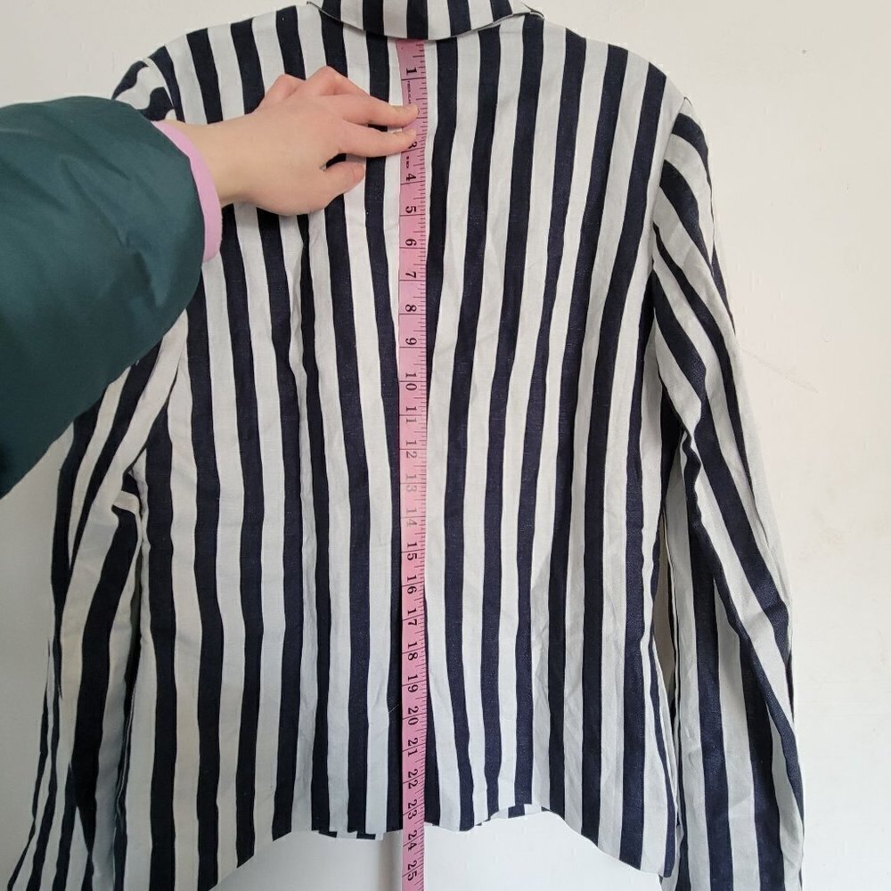 NEW Bardot White Navy Striped Colette Long Sleeve Linen Blazer Jacket Size 6 / S - Picture 7 of 11